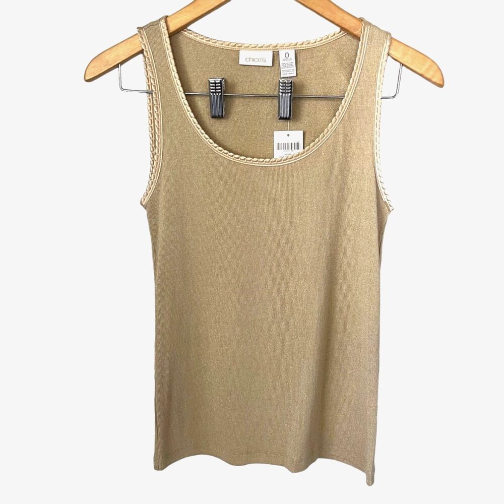 Chico's Picot Shimmer New Khaki Ribbed Tank